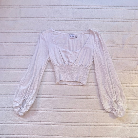 polly Tops - POLLY WHITE CROPPED LONG SLEEVE TOP